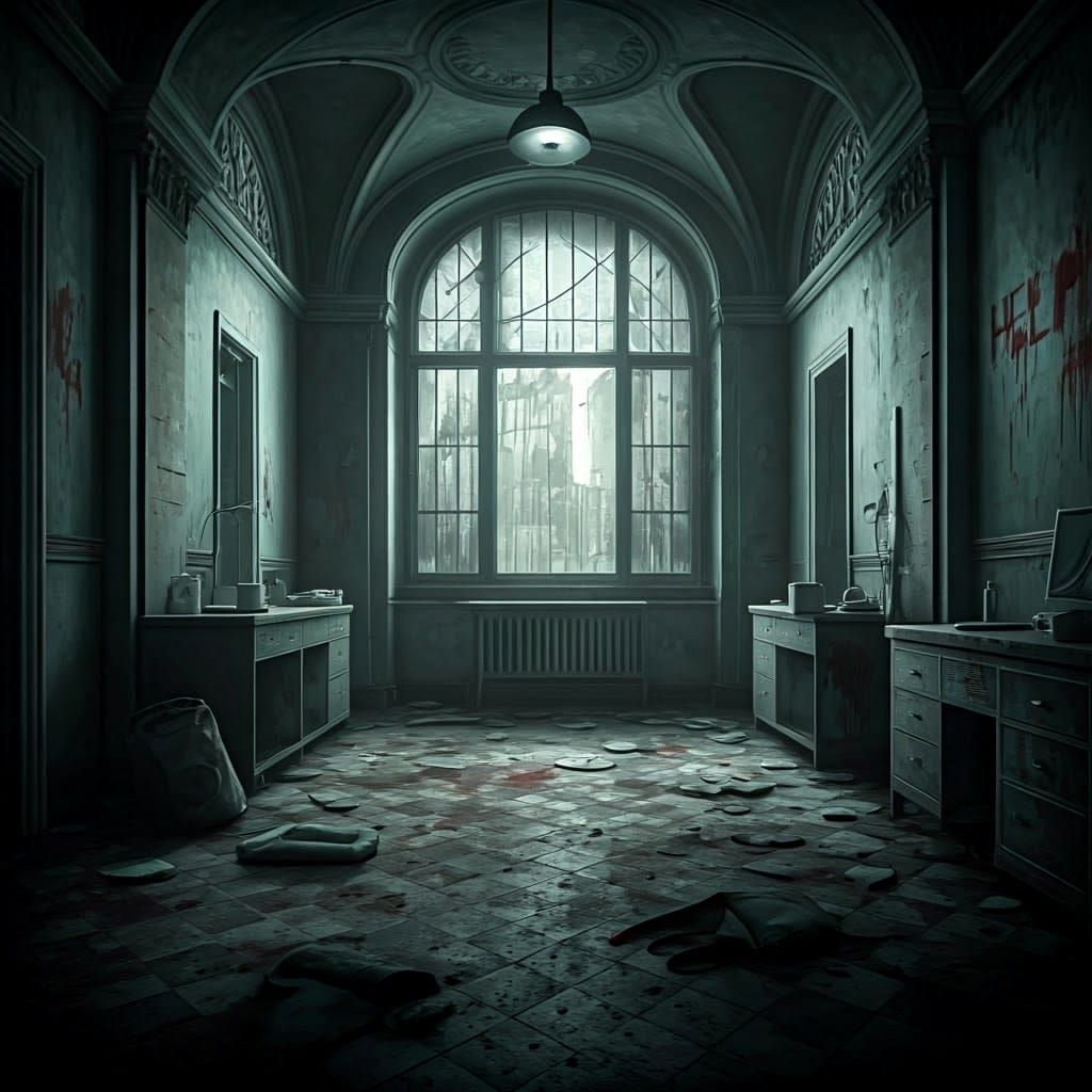 Gloomy Watercolor Hospital in Abandoned Art Nouveau Style