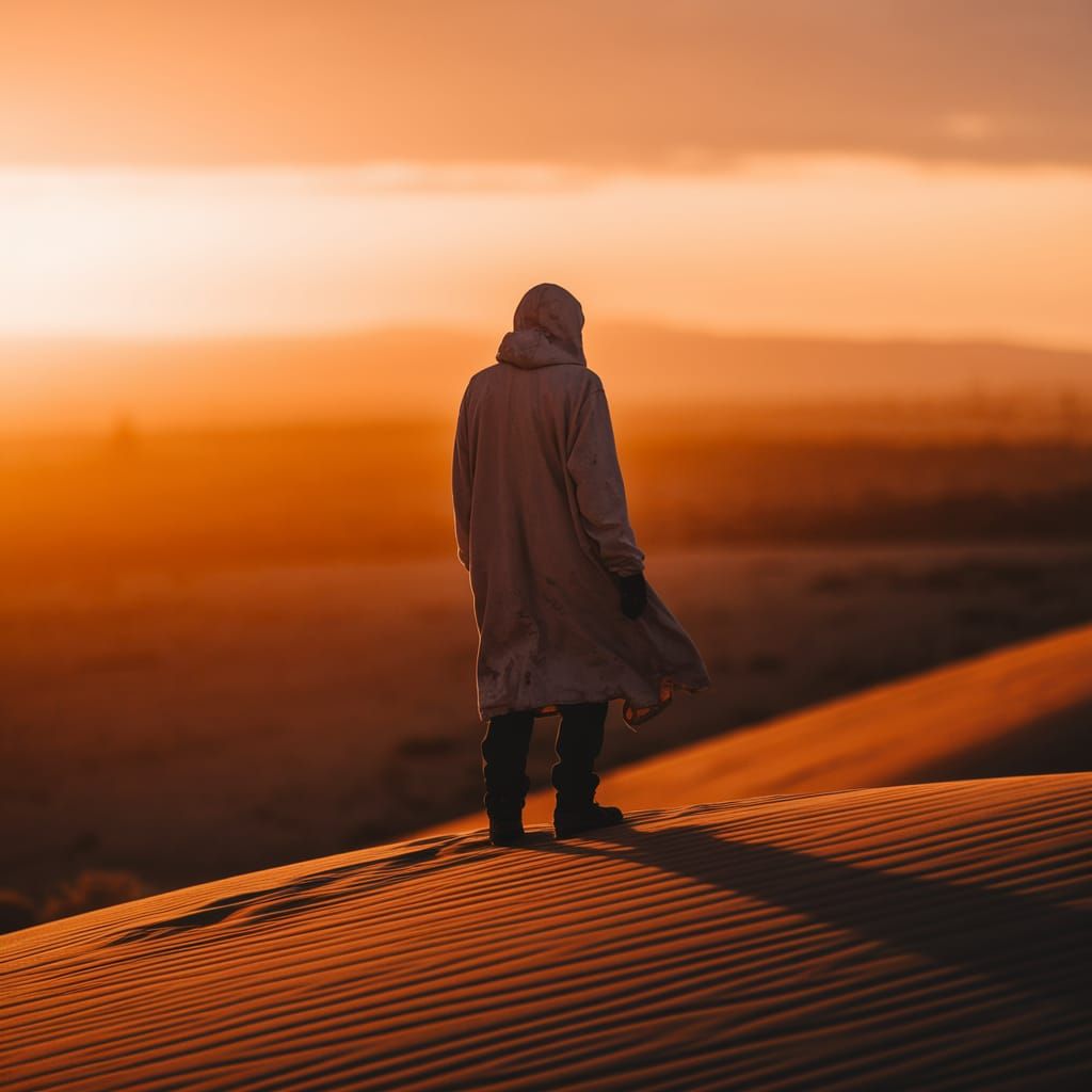 Lone Figure in Desert Sunset