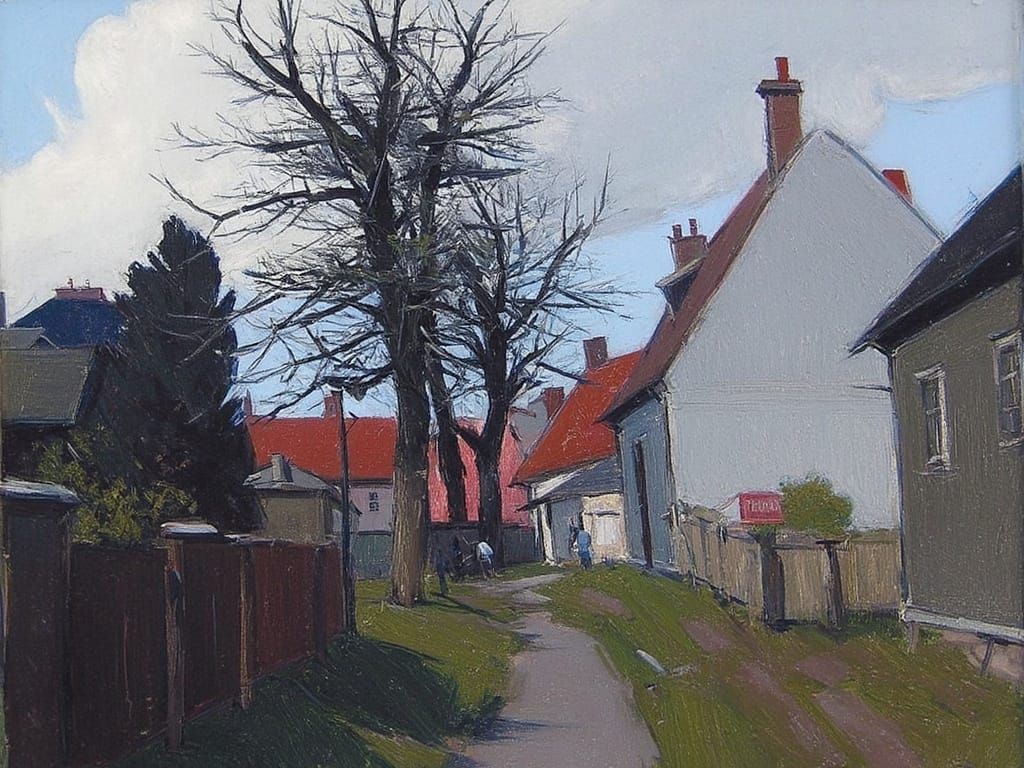 Serene Suburban Scene in Impressionist Style