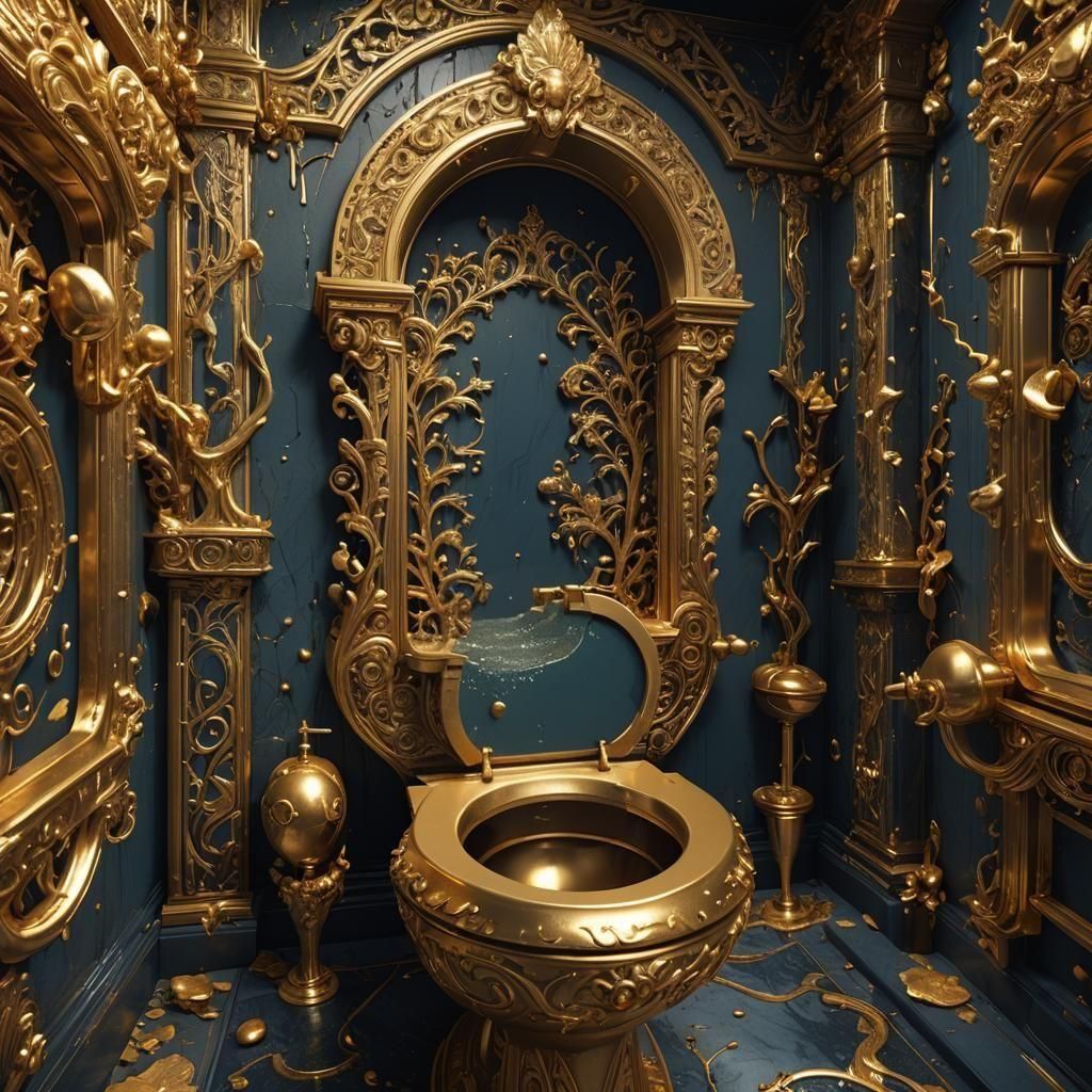 Fantastical Golden Toilet in Detailed Matte Painting