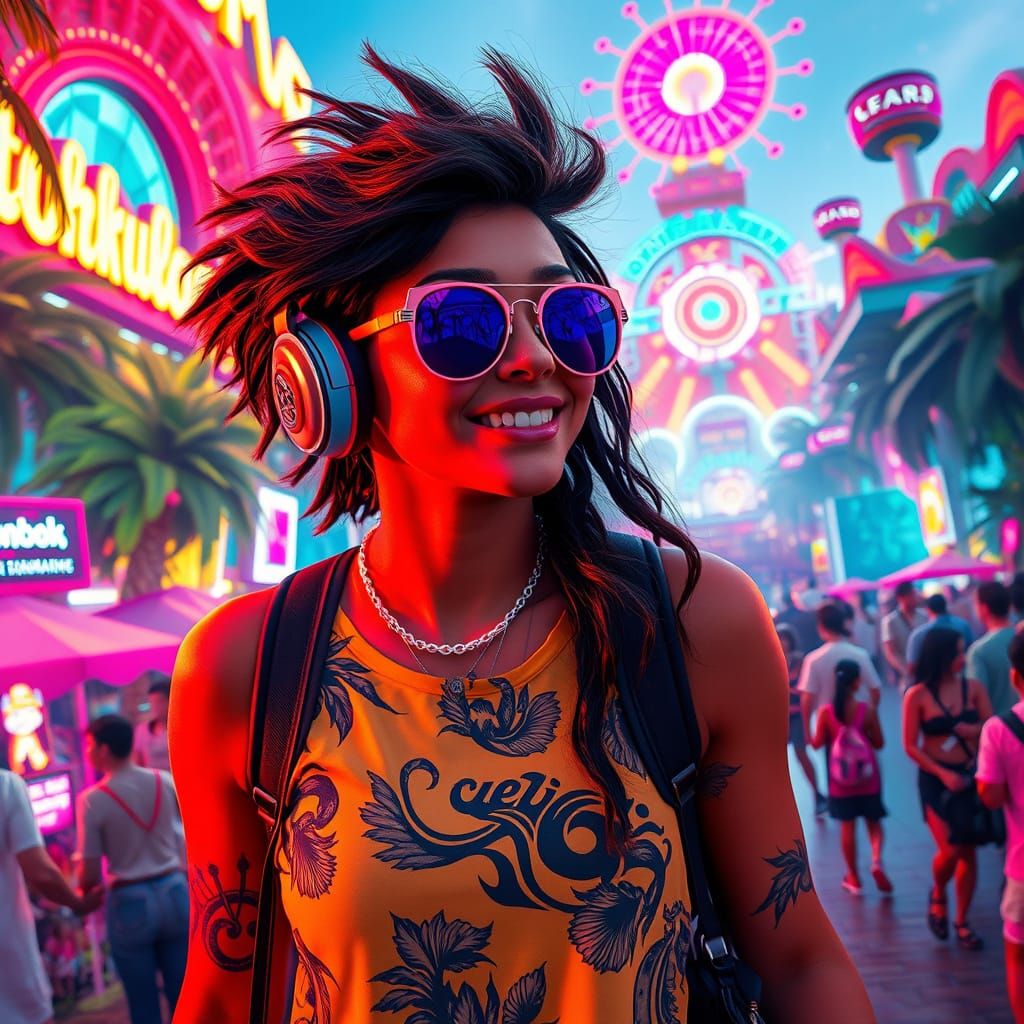 Tomorrowland Festival Scene with Cyberpunk Elements