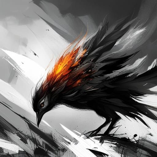 Fiery Feathered Creature Soaring Through Lightning Storm