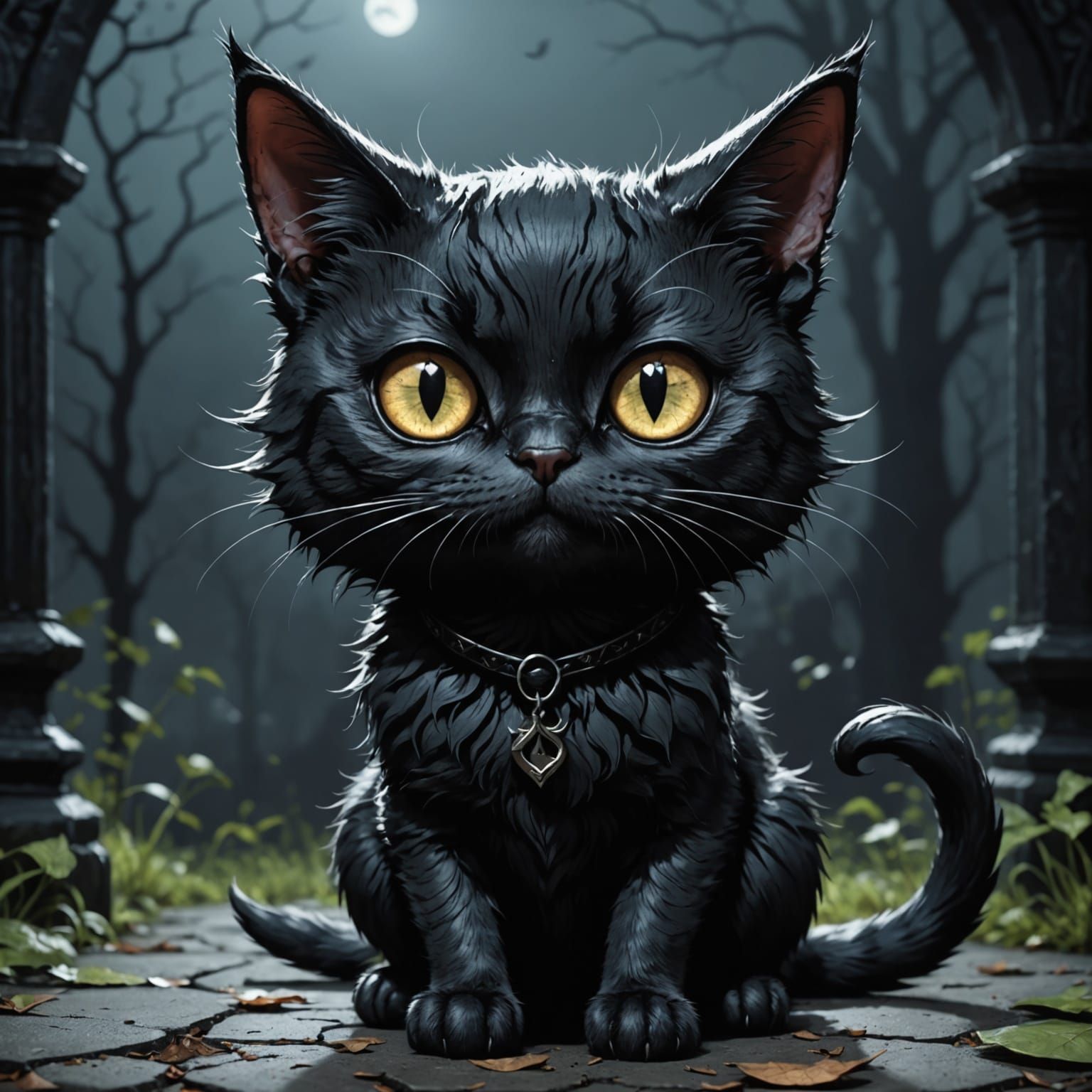 Gothic Cat Masterpiece in Tim Burton Cartoon Style