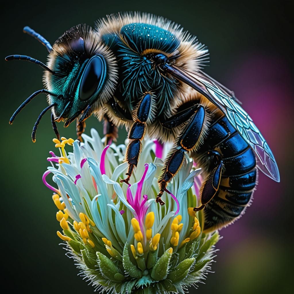 Bee on Flower in Super Modern Style, HDR