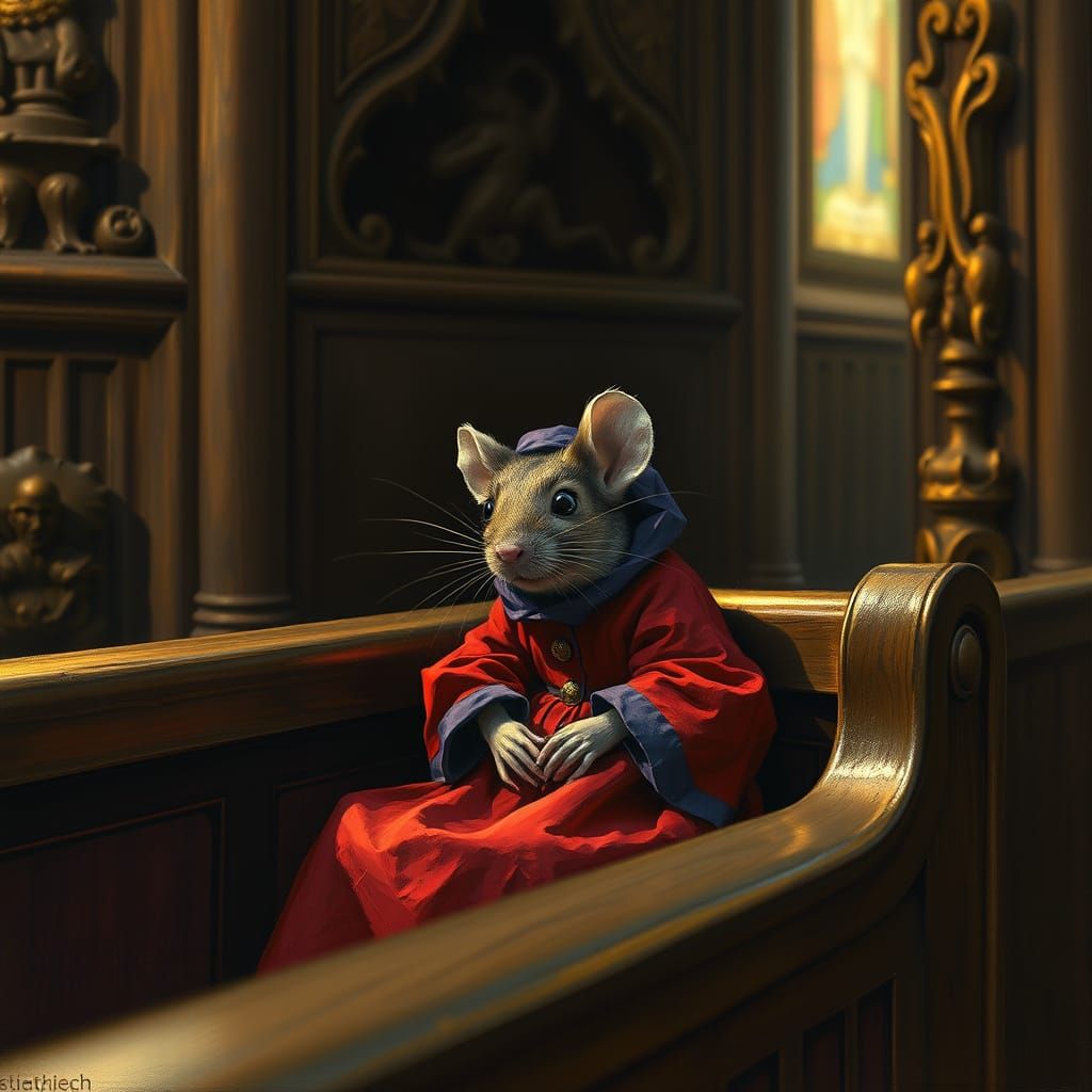 Timid Church Mouse in Ornate Setting