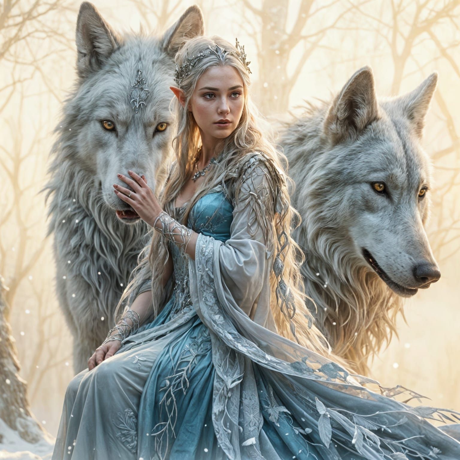 Winter Elven Queen with Timberwolves
