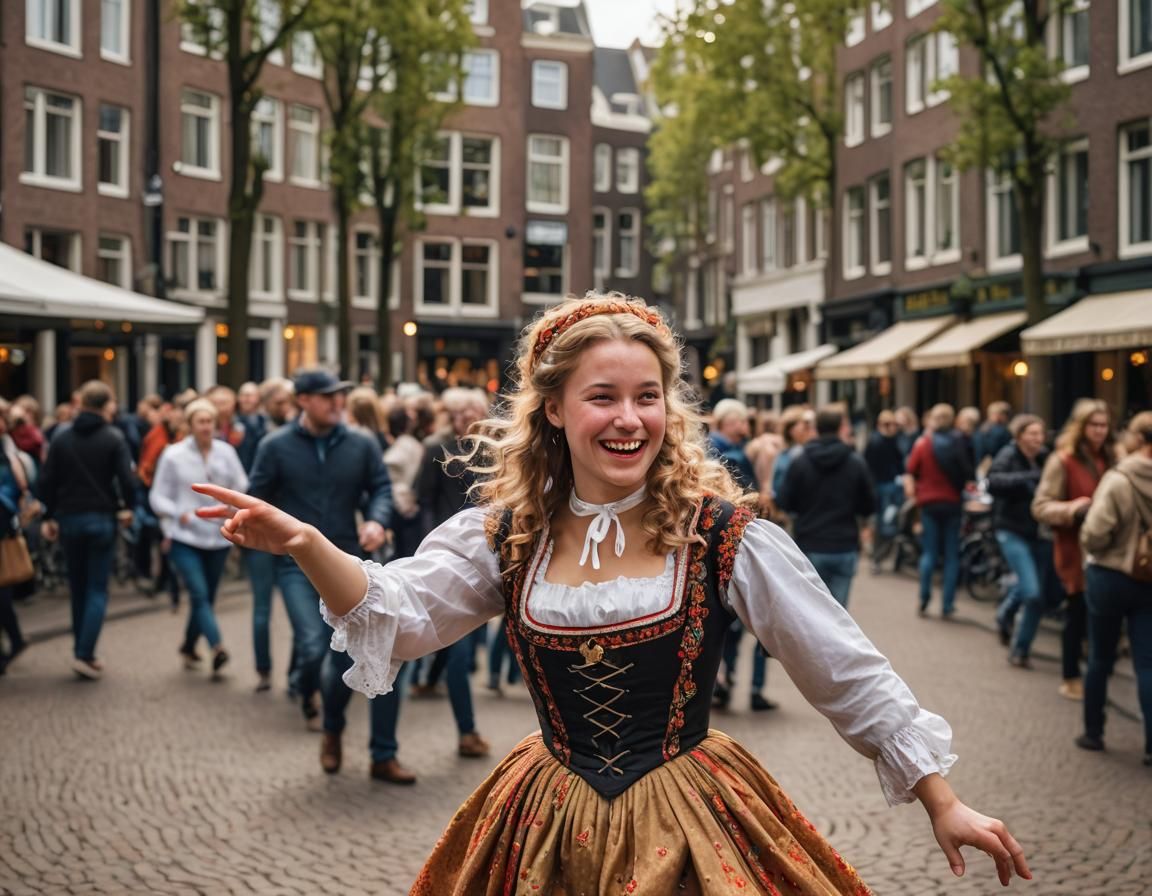 Dancing Dutch Girl in Traditional Dress, Amsterdam