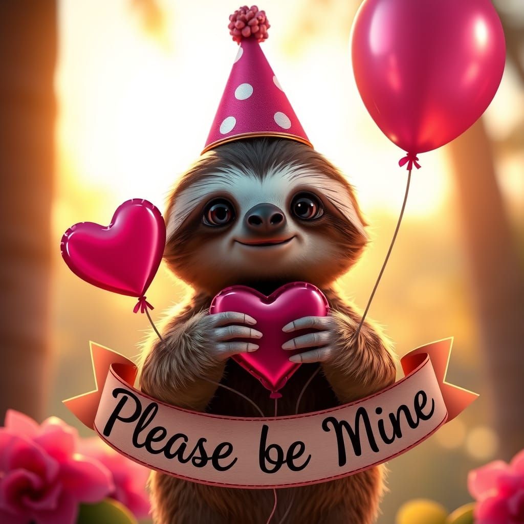 Cute Disney Pixar Sloth in Retro Futuristic Party Scene