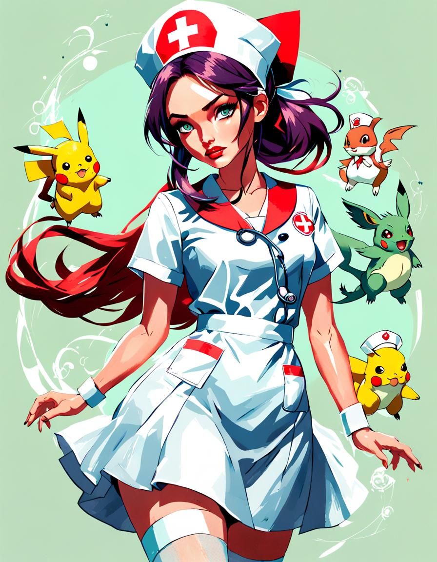 Megan Fox as Nurse Joy: Anime Digital Art