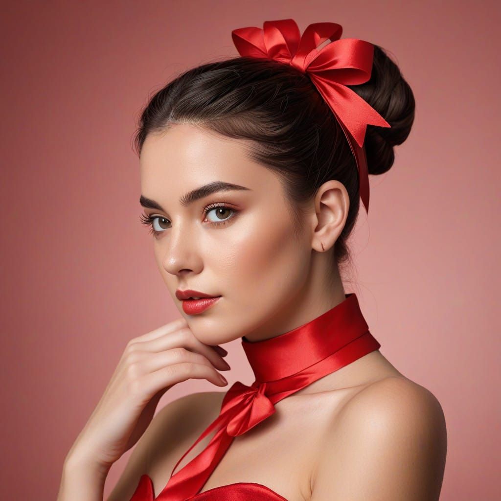Serene Red Beauty in Elegant Attire