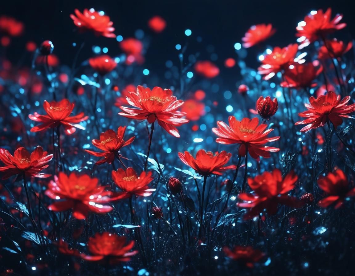 Ethereal Floral Art in Moonlight: Abstract Surreal Scene