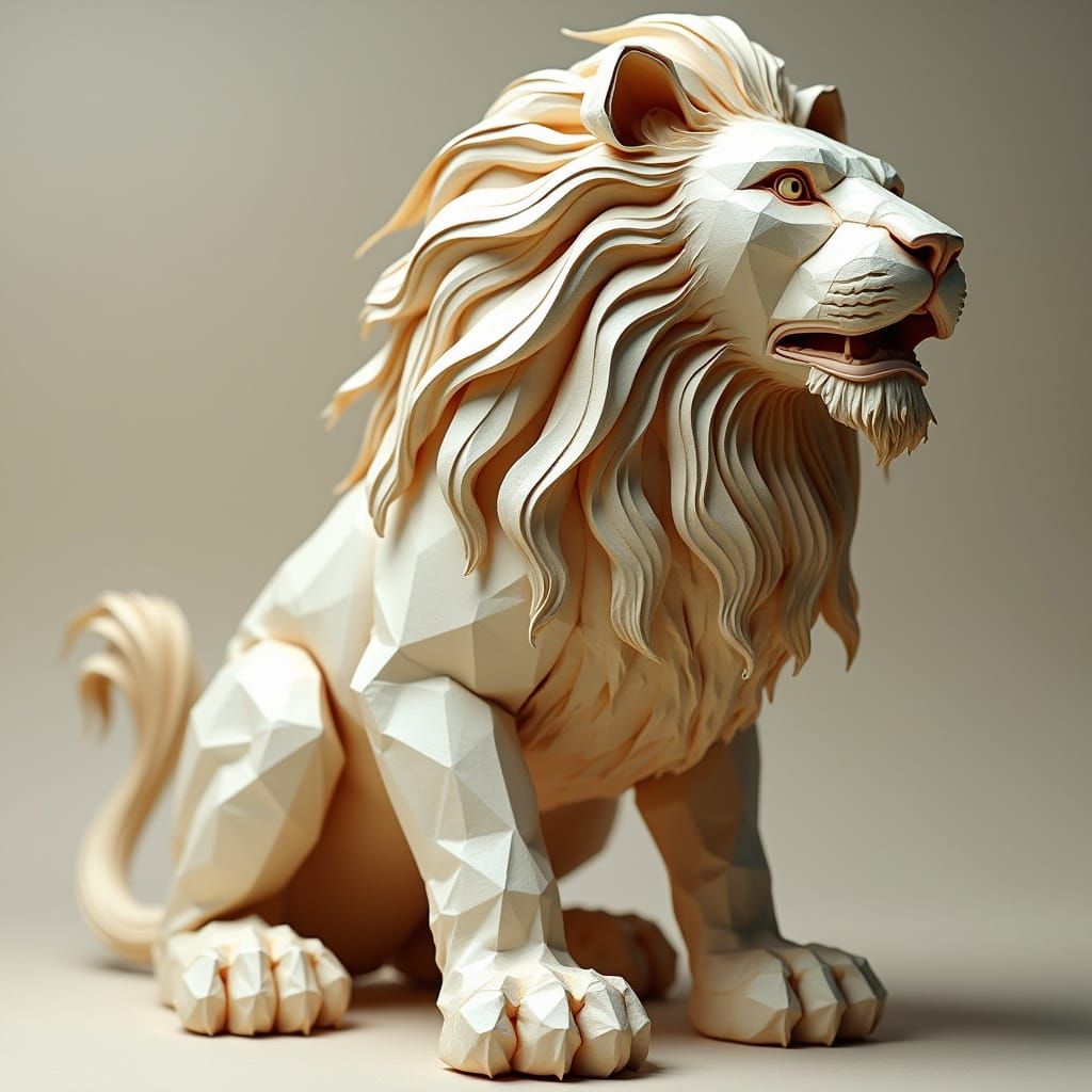 3D Origami Lion: Futuristic Digital Art