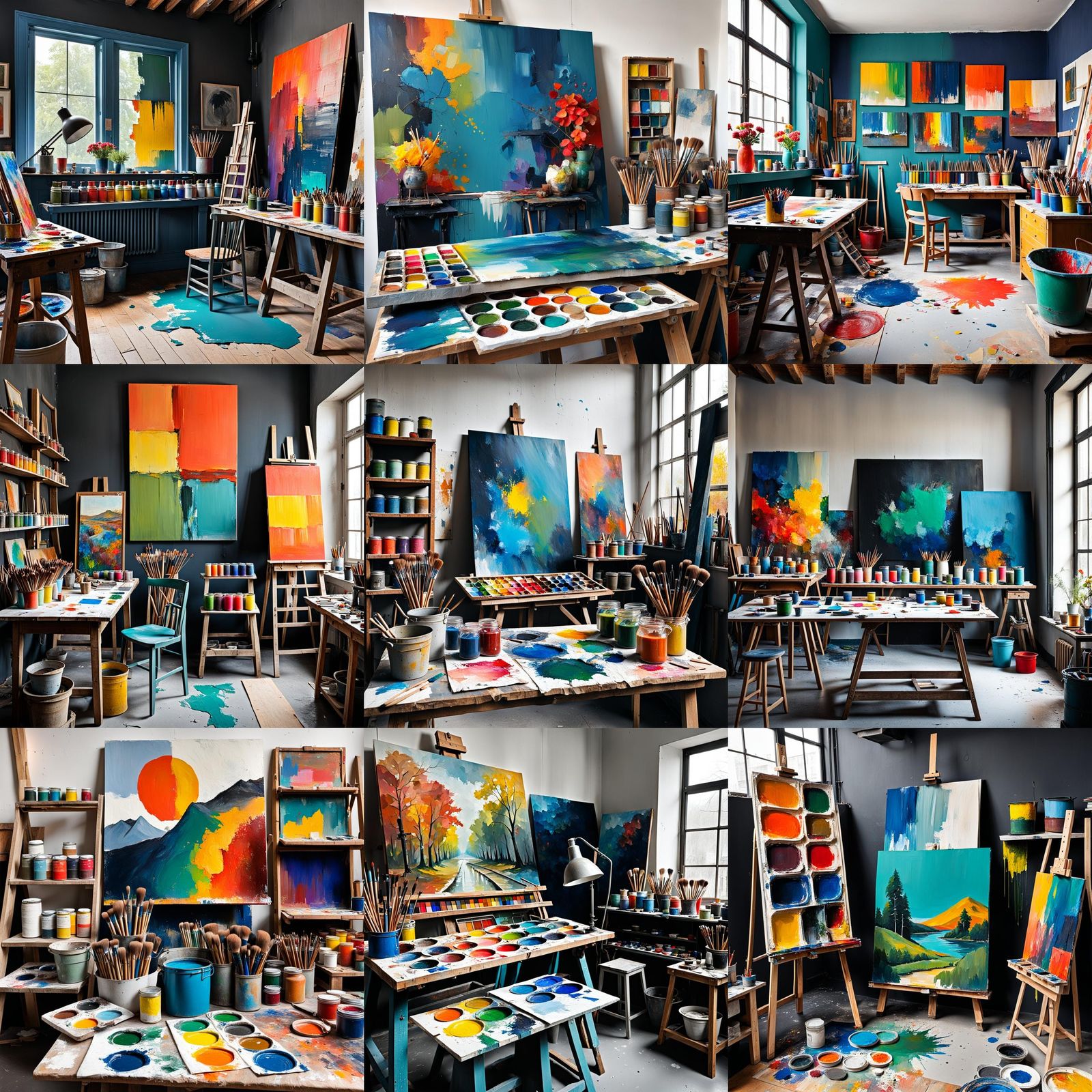 Colorful Painting Studio with Contrasting Colors