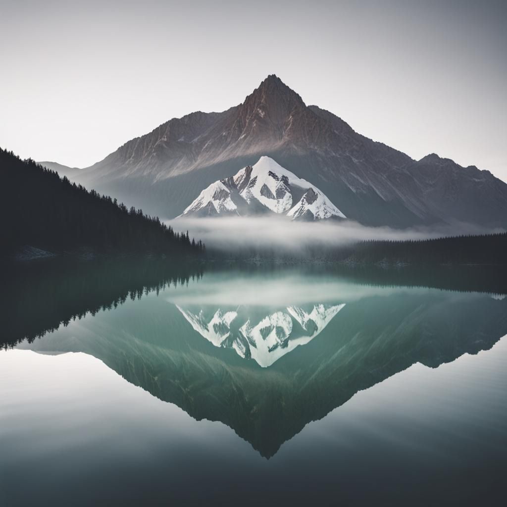 Double exposure of a mountain on a lake.