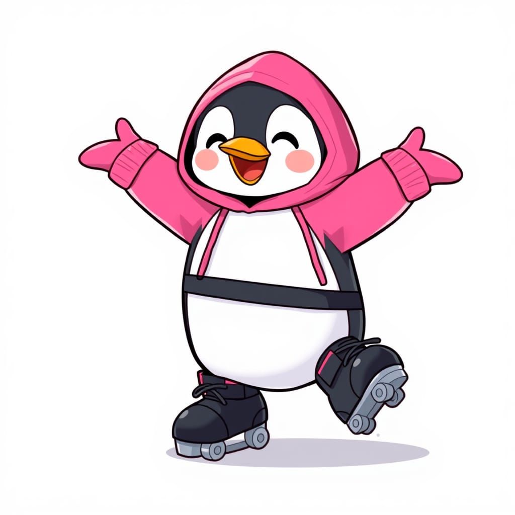 Kawaii Anime Penguin on Roller Skates
