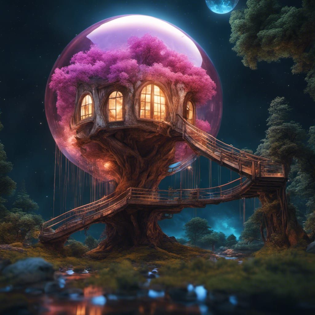 Milky Way Bonsai Treehouse: 8K Fantasy Concept Art