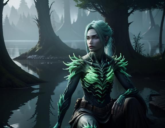 Mystical Amphibian Creature by Eerie Lake