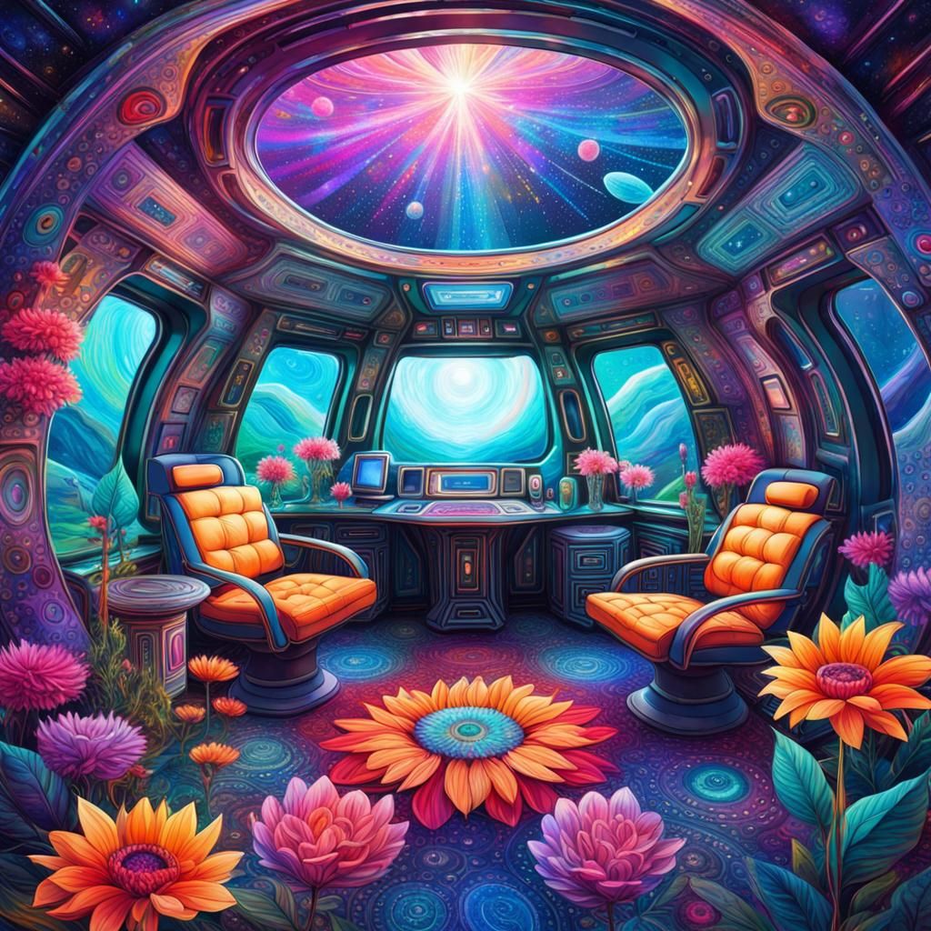 Bohemian Flowers Bloom Inside Spaceship