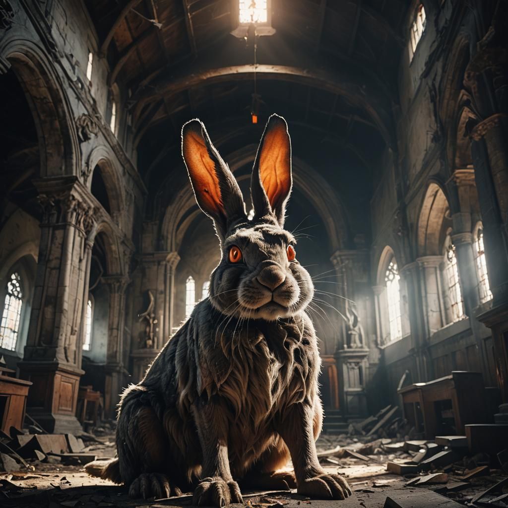Terrifying Giant Rabbit in Abandoned Church