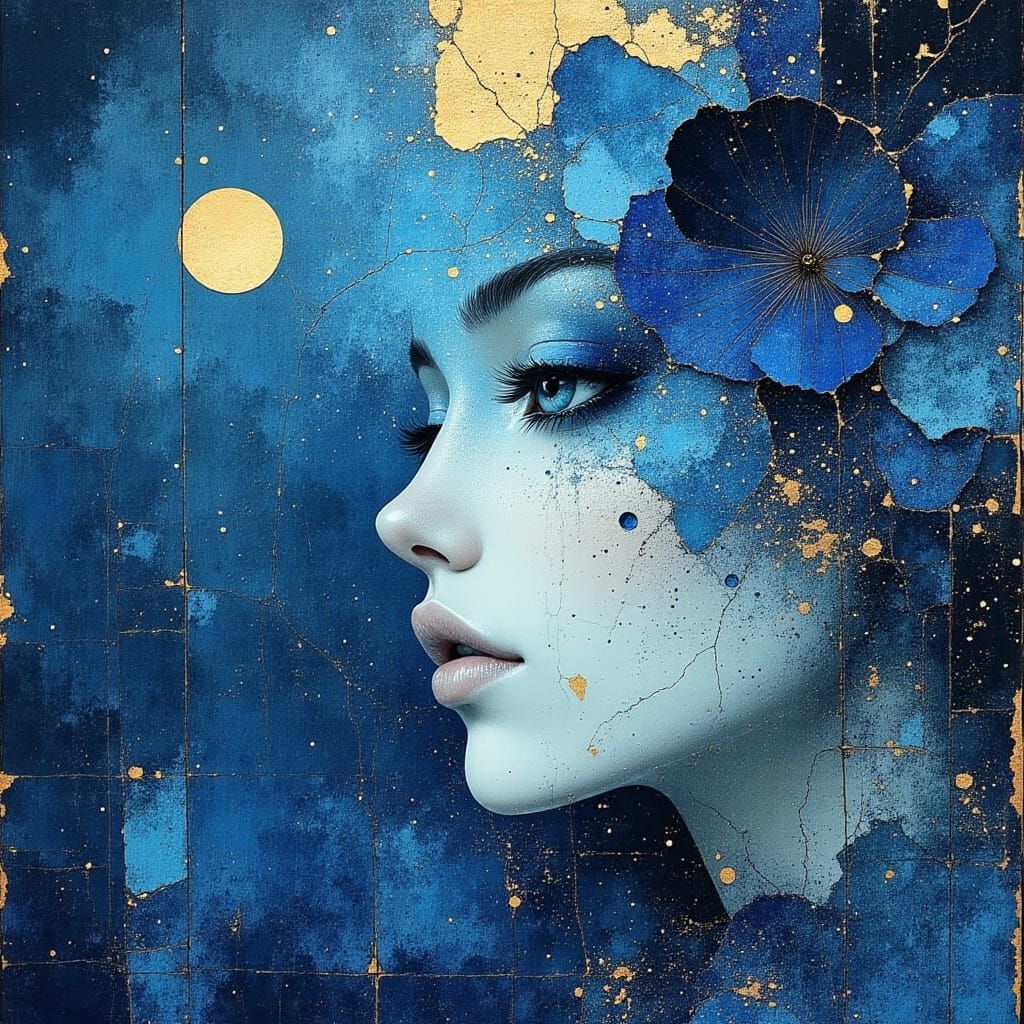 Blue Sapphire Fairy in Moonlight, Rococo Style