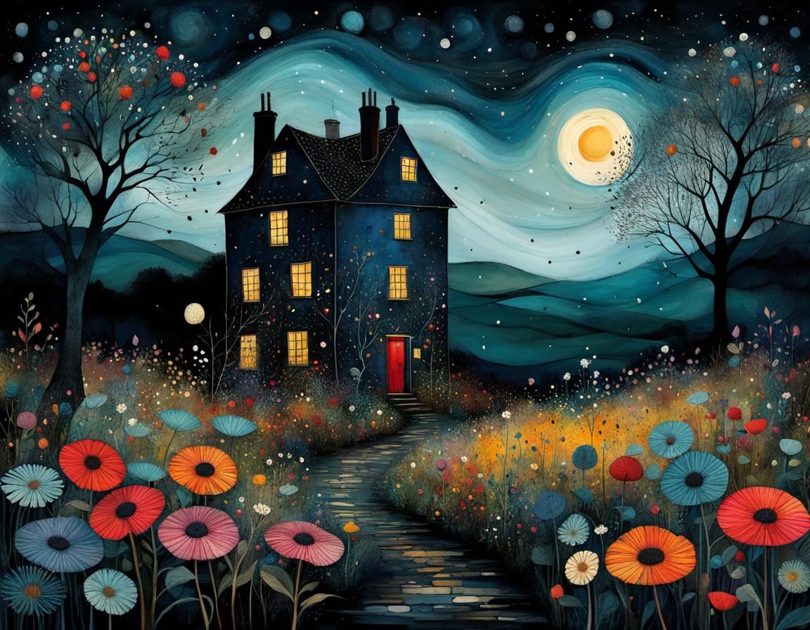 Magical Rendezvous Under Stars: Whimsical Illustration