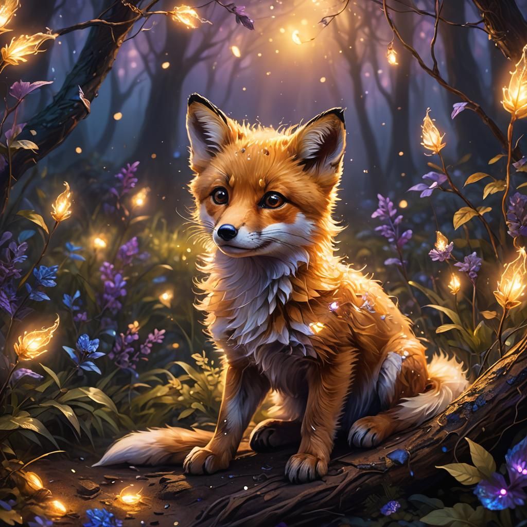 Baby Fox Portrait in Vibrant Oil Painting Style