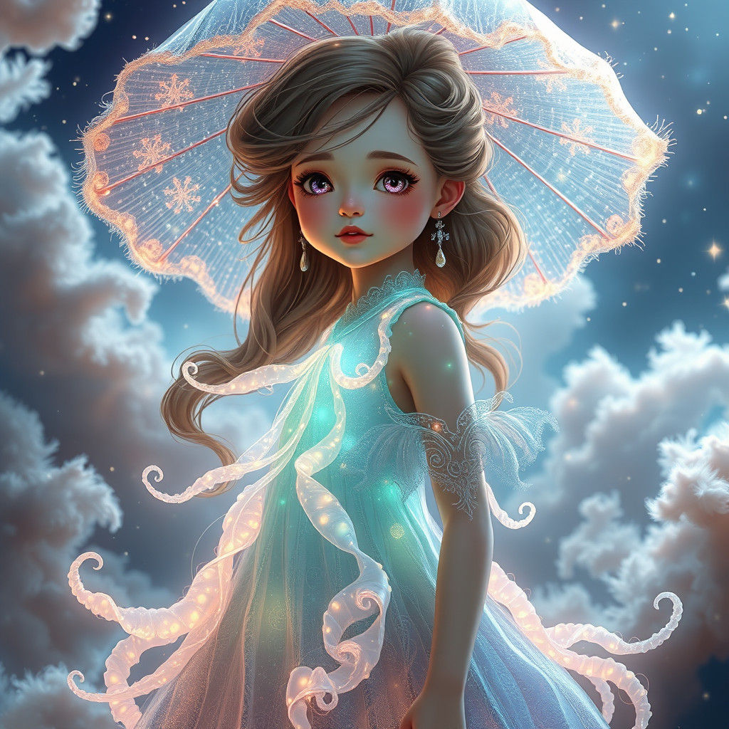 Enchanted Girl in Luminous Jellyfish Gown
