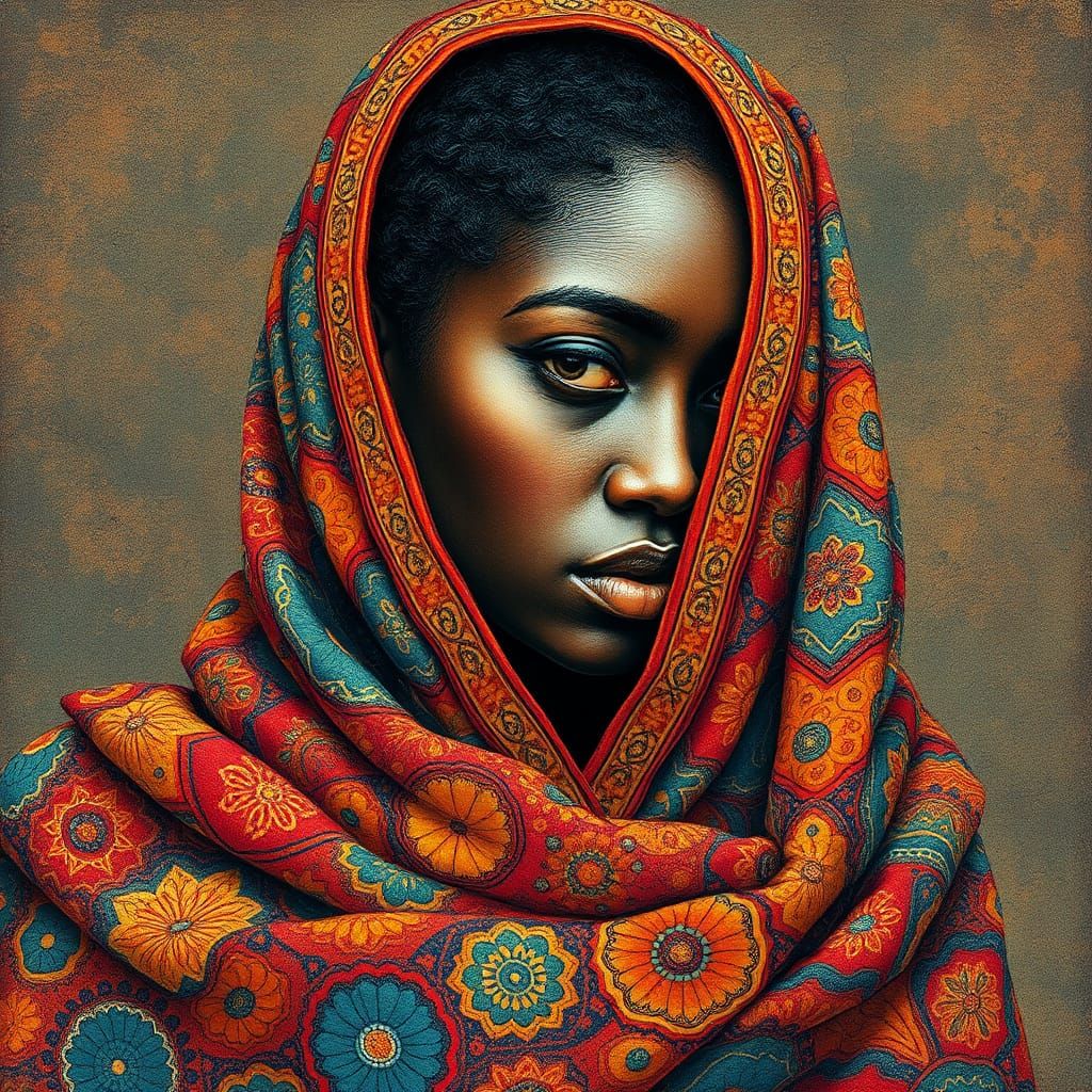 Regal Woman in Shawl: Macroneurographic Art