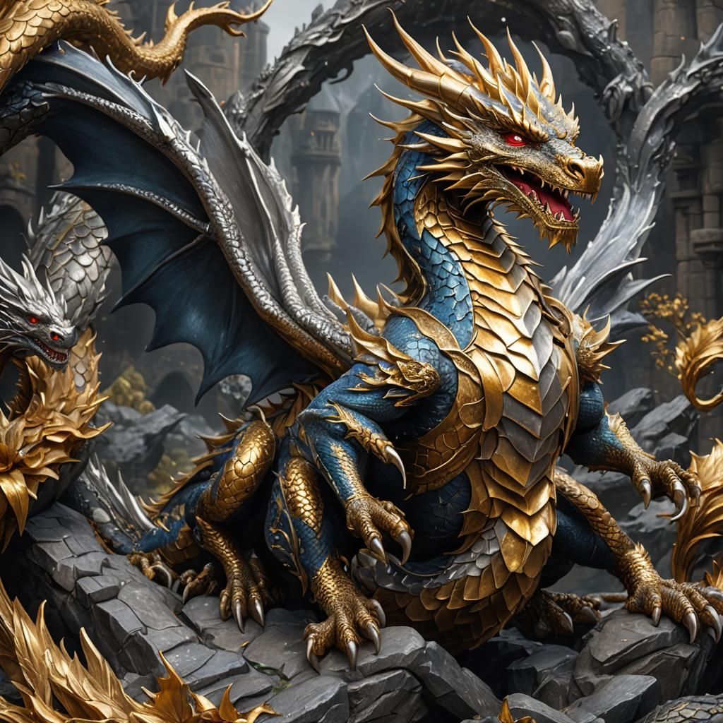 Gold Dragon with Silver Scales in Fantasy Art