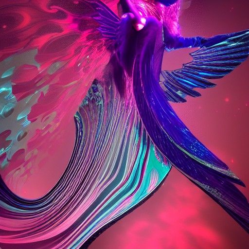 datamosh, Graceful Midnight Angel of God + elegant details + divine fantasy aesthetic + epic cinematic view + high detai...