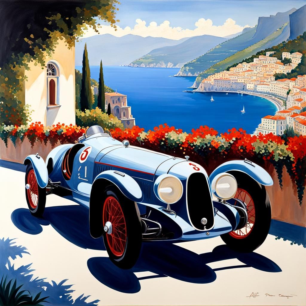 A 1930s Alfa Romeo on the Amalfi Coast