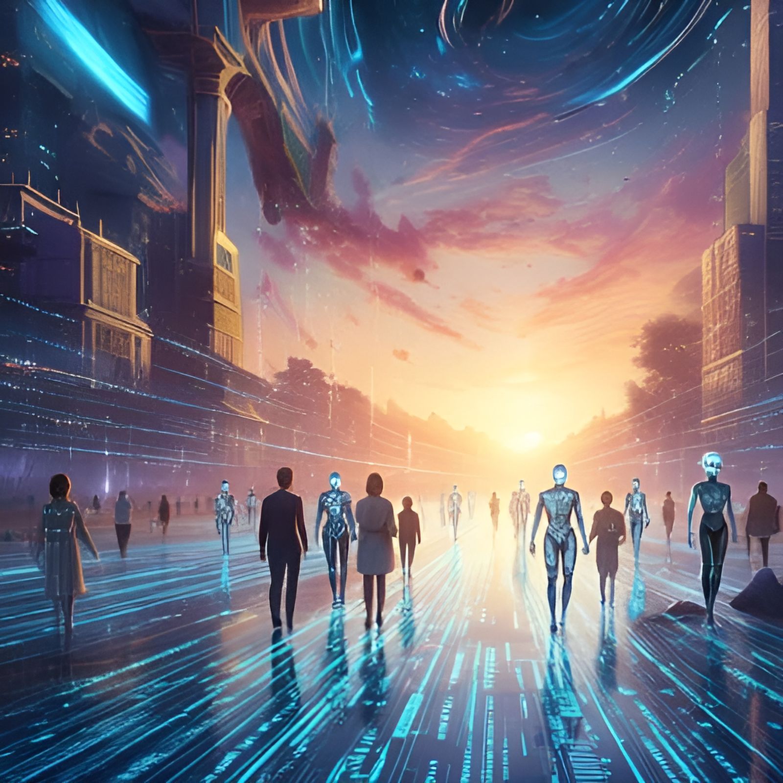 Hopeful Futuristic City with AI and Nature