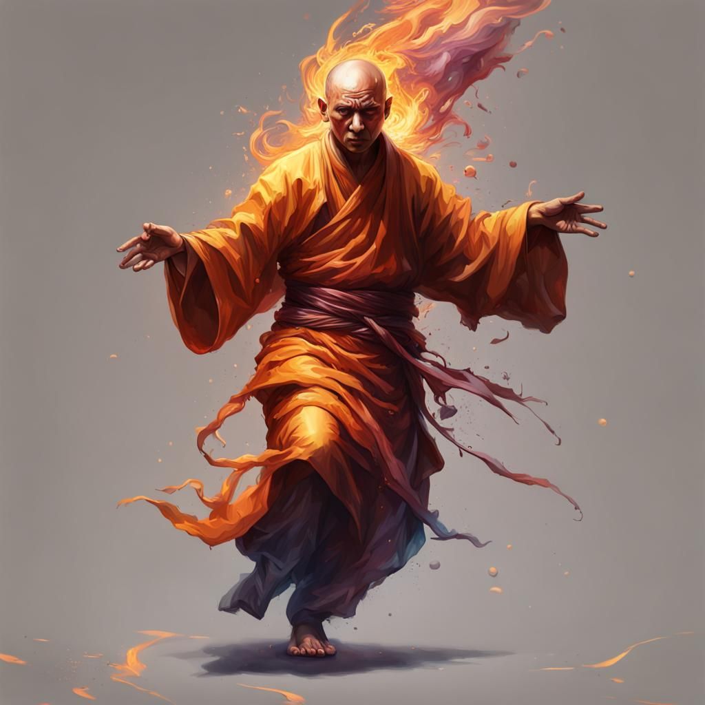 Hyperrealistic Immolation Monk Portrait with Dramatic Lighti...