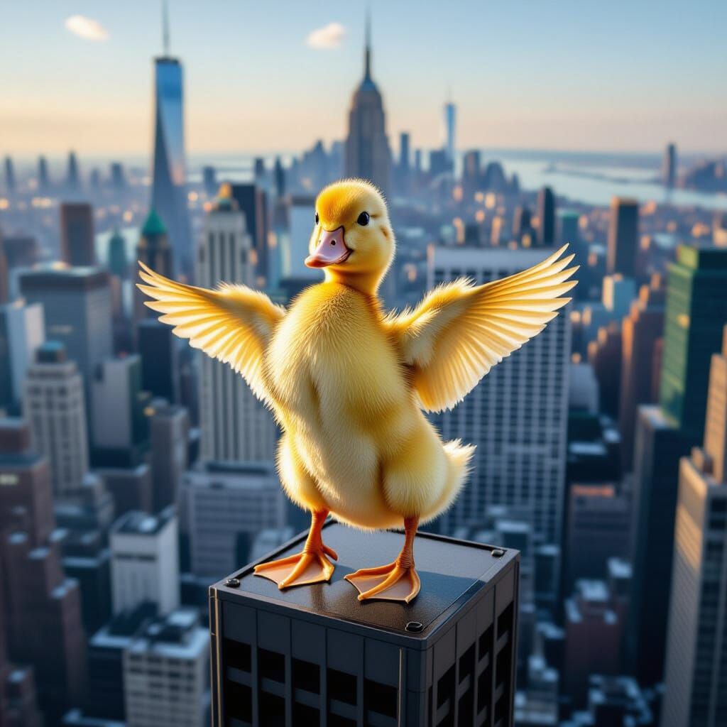 Dancing Duck on Skyscraper in the City
