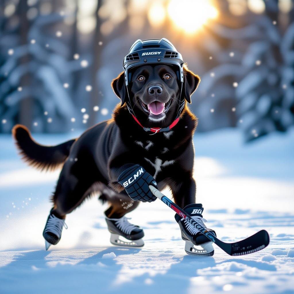 Lucy the Black Lab Plays Ice Hockey