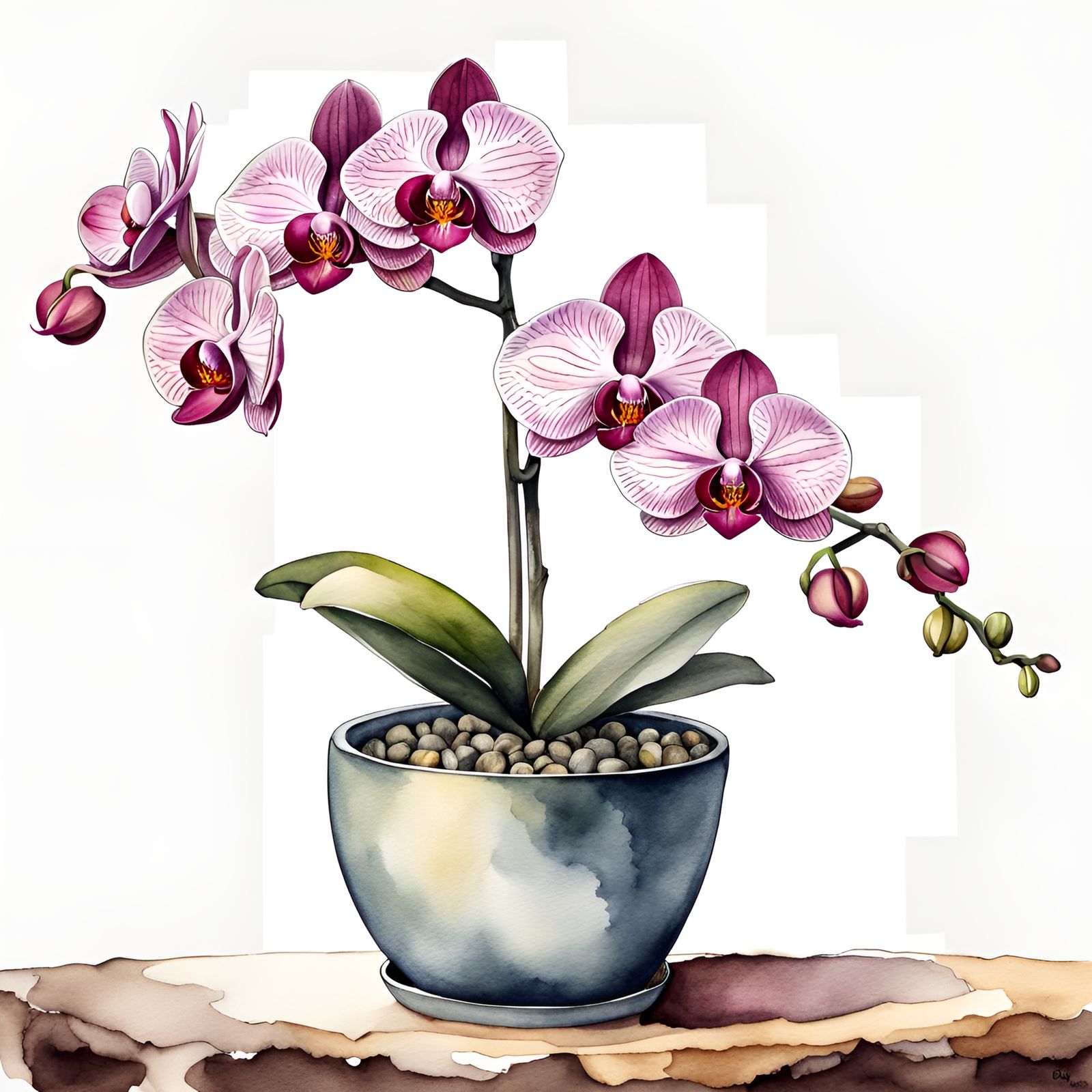 Watercolor Painting of a Phalaenopsis Orchid