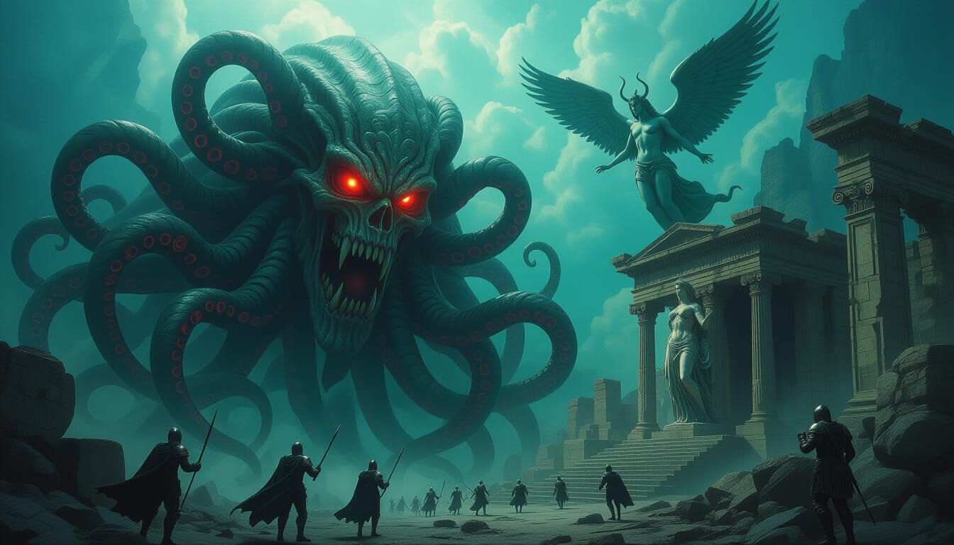 Cosmic Horror: Tentacled God Emerges from Abyss