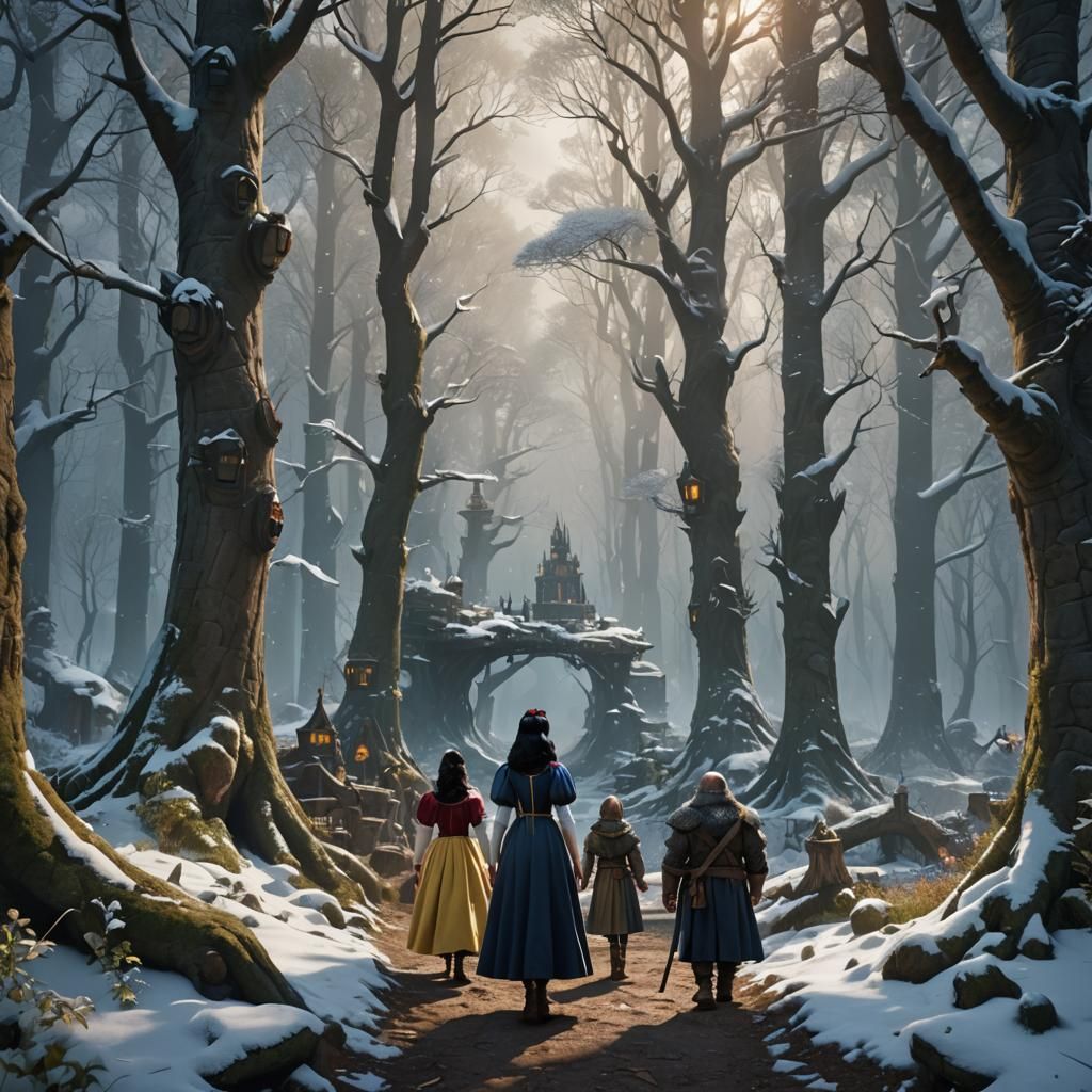 Snow White and Dwarfs: Detailed Fantasy Art
