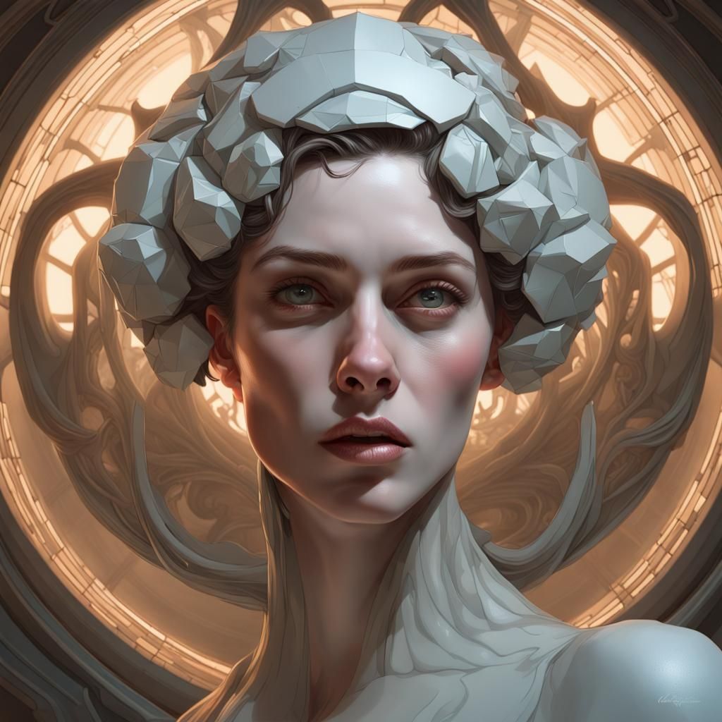 Disturbing Pale Creature Portrait by Rutkowski, Artgerm, and...