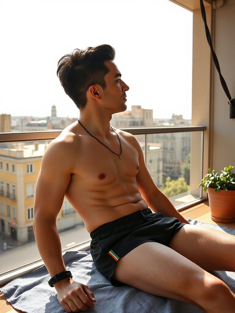 Barcelona Balcony: Hyperrealistic Portrait in Photographic S...