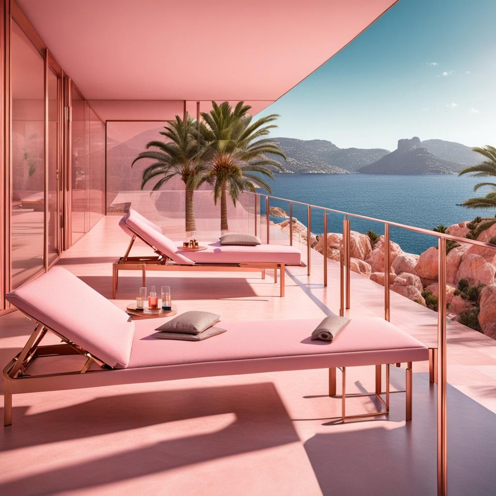 Pink Pool and Rose Gold Sunbed in Mallorca
