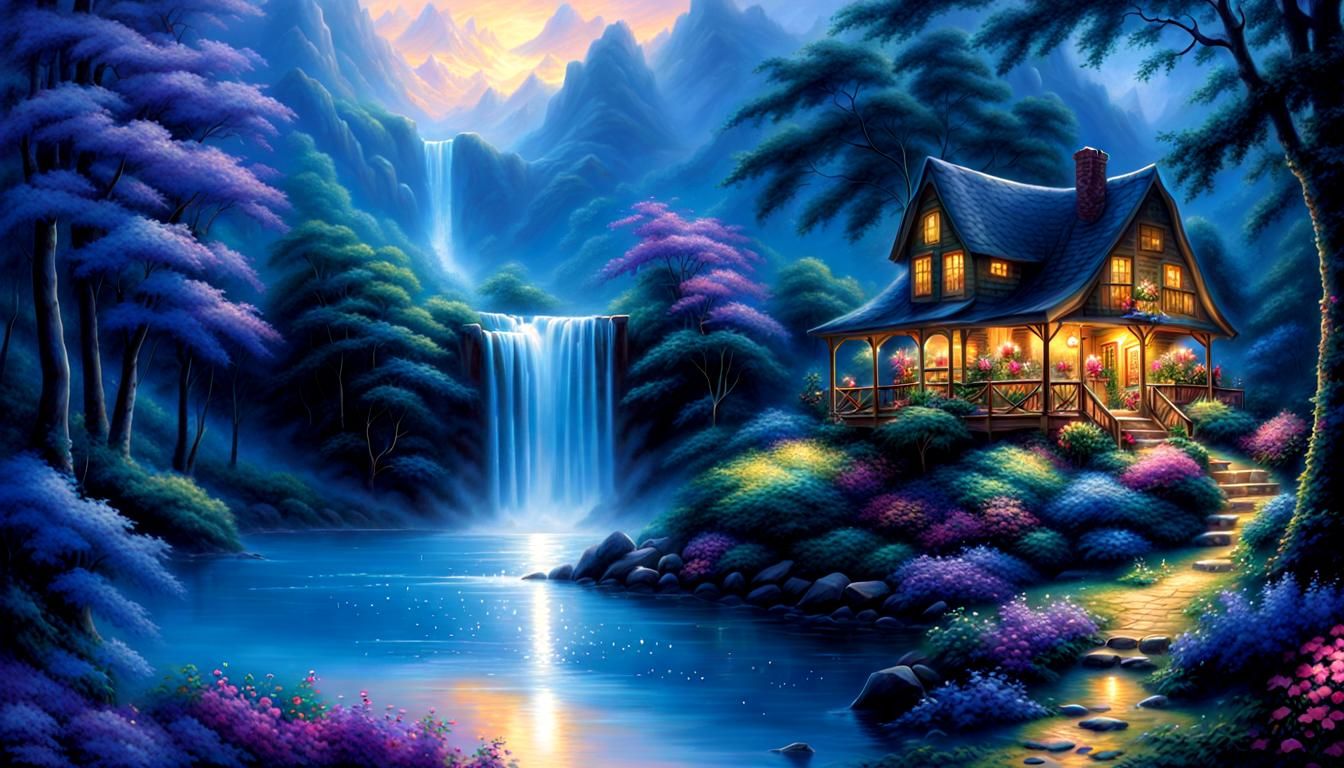 Heavenly Paradise: Ultrarealistic Landscape in Kinkade Style