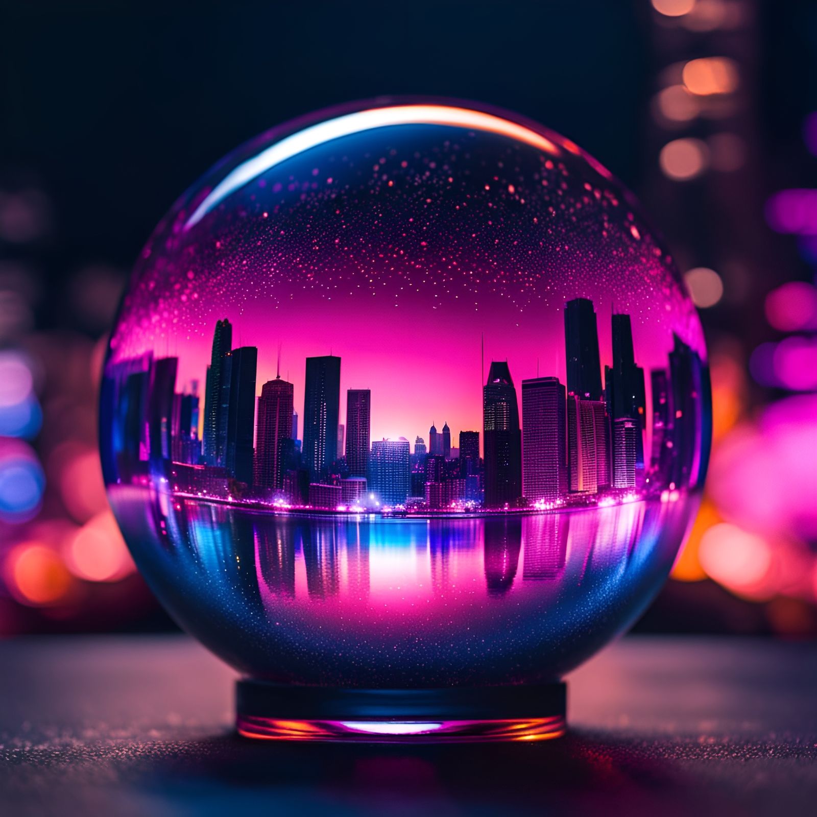 Crystal Ball Reflecting a Hyperdetailed Cityscape