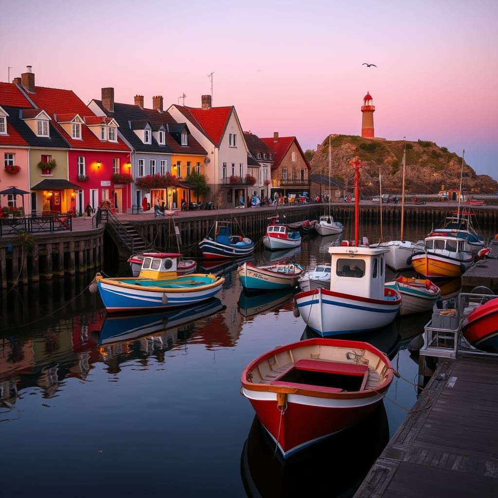 Charming Coastal Village at Sunset