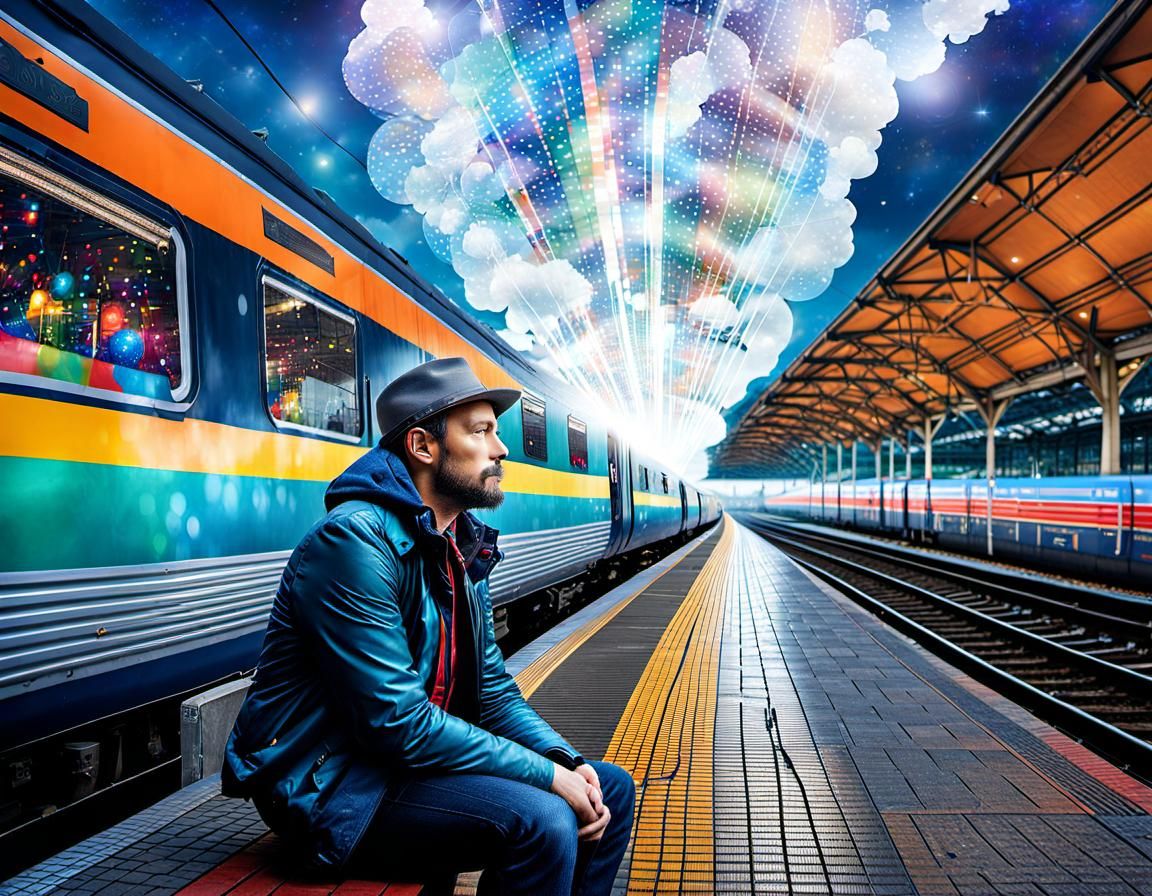 Nostalgic Train Station Memory in Mixed Media