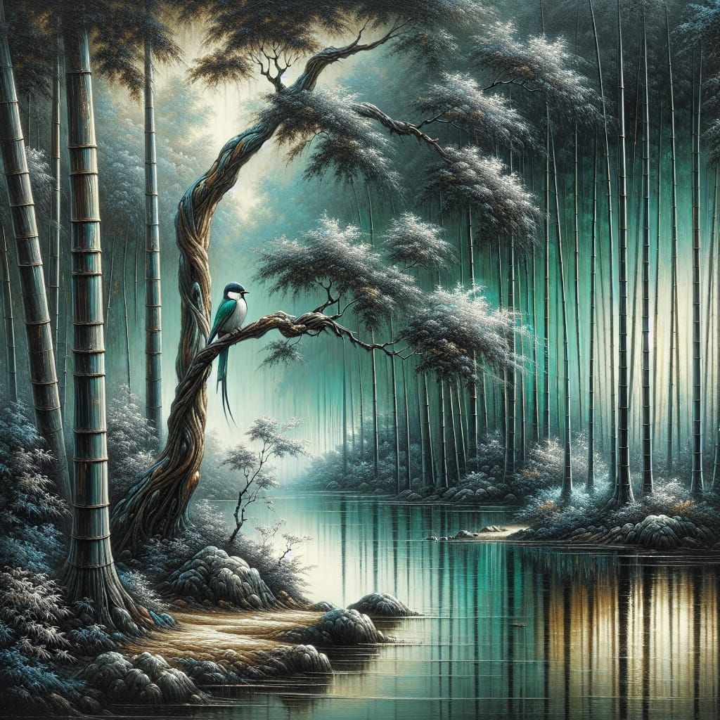 Tranquil Bird Perch in Romantic Style Landscape