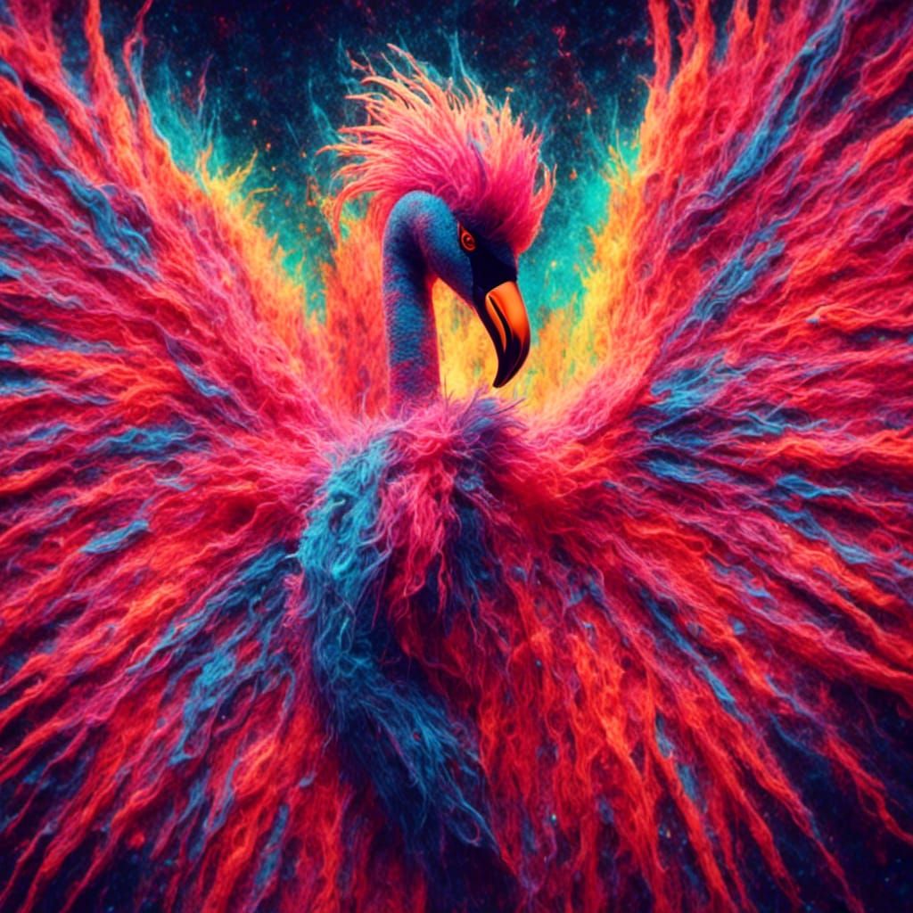 Flamingo Chick in Fauvism Lyrical Abstraction Style