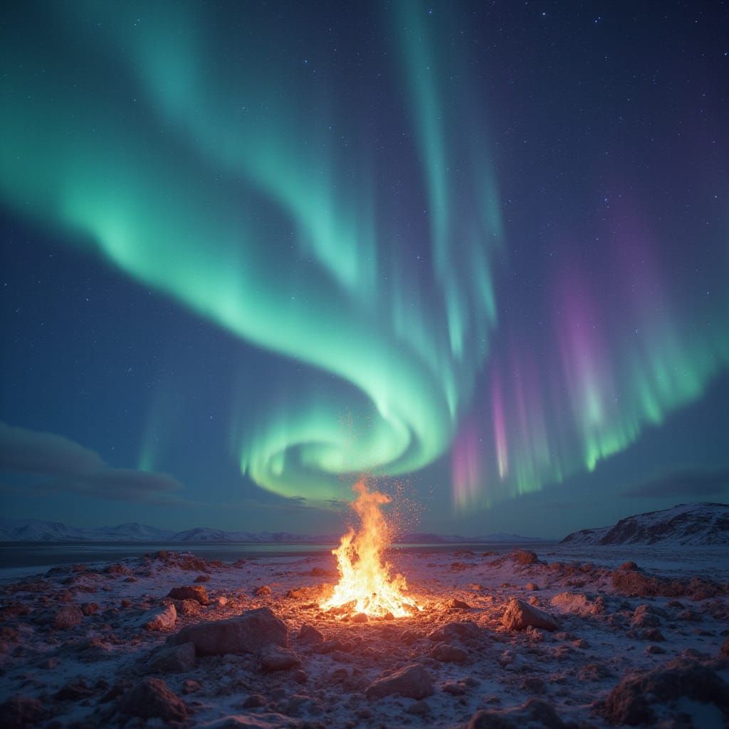 Ethereal Aurorae and Flames in Futuristic Style