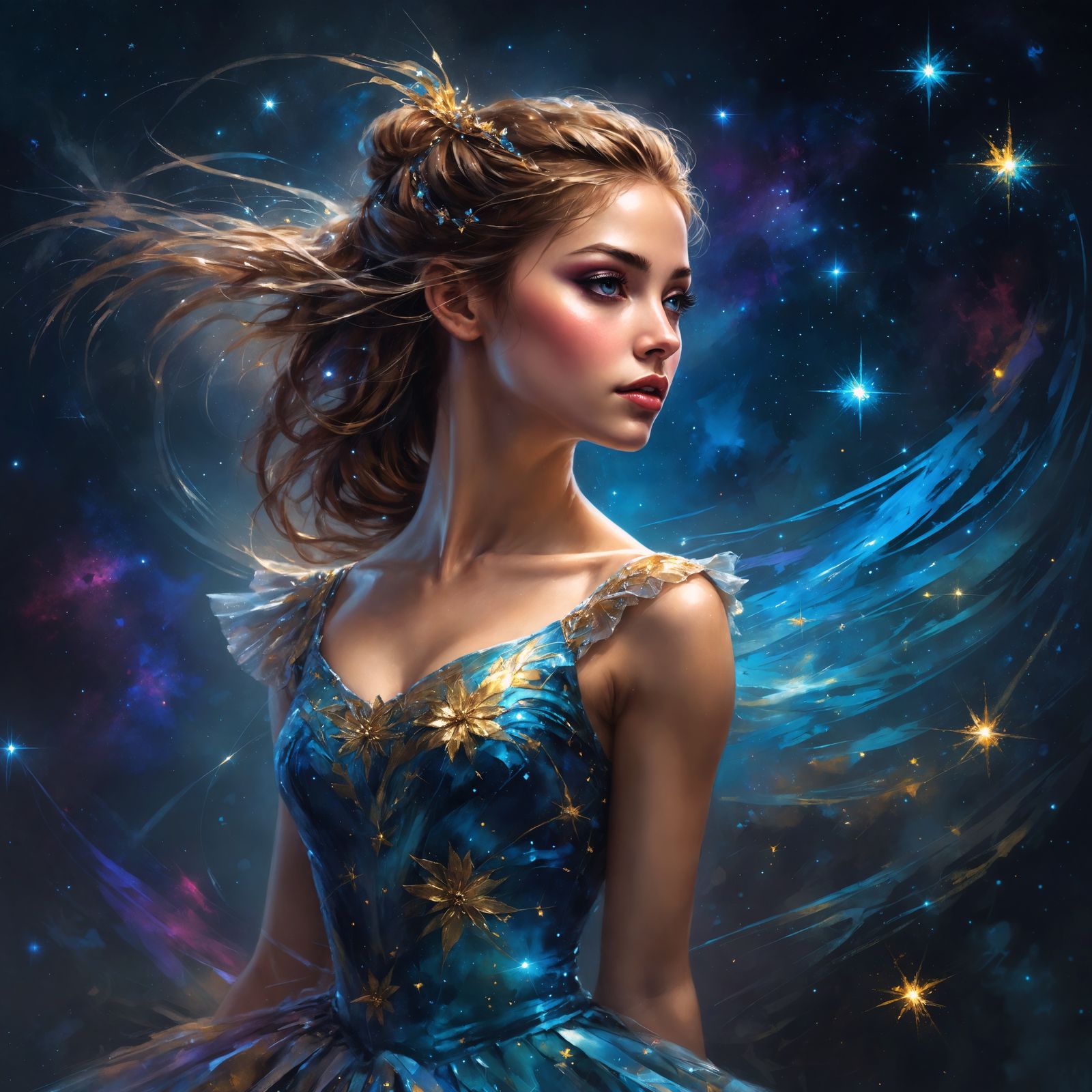 Starry Night Ballerina: Dreamy Digital Art