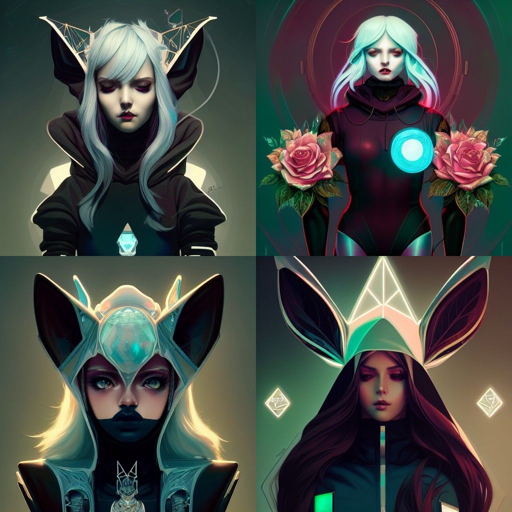 Robotic Fox Girl Portrait with Aquamarine Details